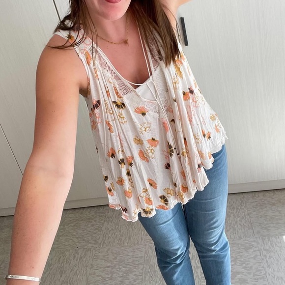 Free People Floral Tank Top - White and Orange - Picture 7 of 16